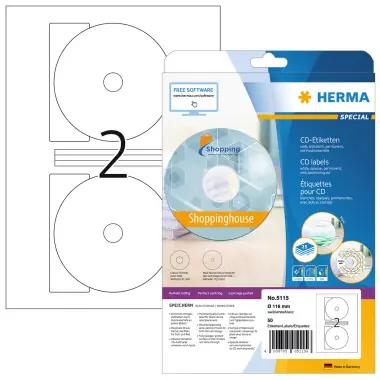 Original Herma CD/DVD Etikett 116mm Maxi weiß 50 St./Pack.