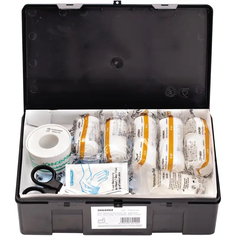 Ab Werk SÖHNGEN Erste Hilfe Kasten 3004002 KFZ DIN 13164 gefüllt schwarz