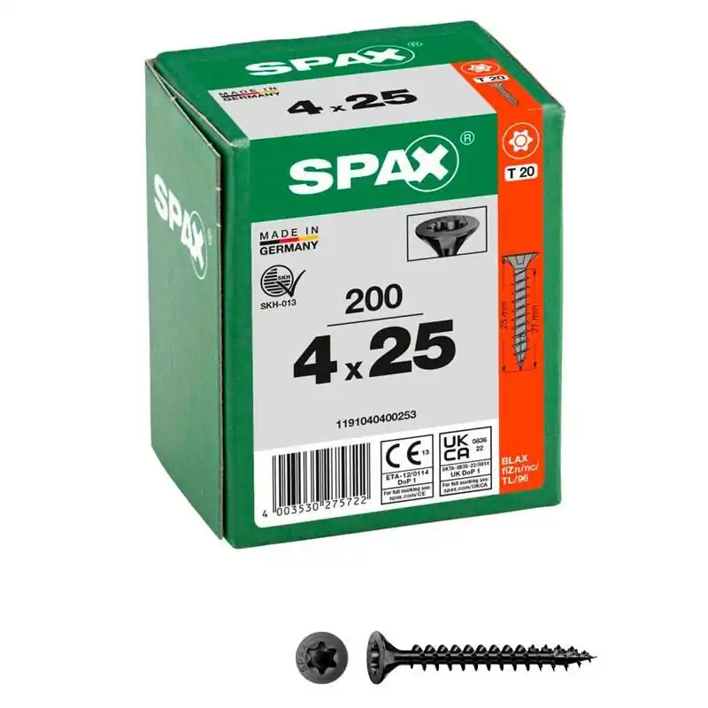 Markenprodukt SPAX® Universalschrauben T20 4,0×25 schwarz 200 St.