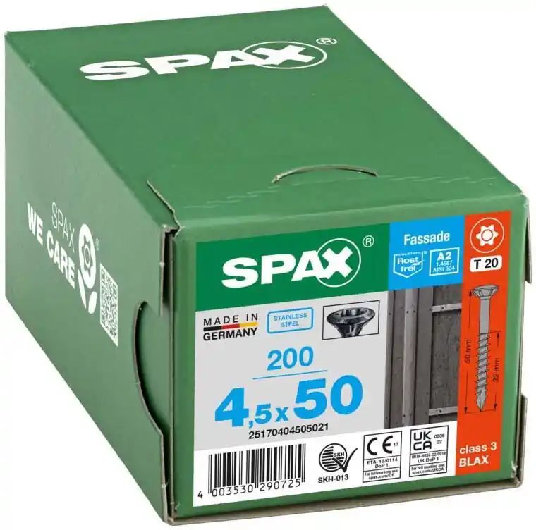 Schneller Versand SPAX® Fassadenschrauben T20 A2 4,5×50 200 St.