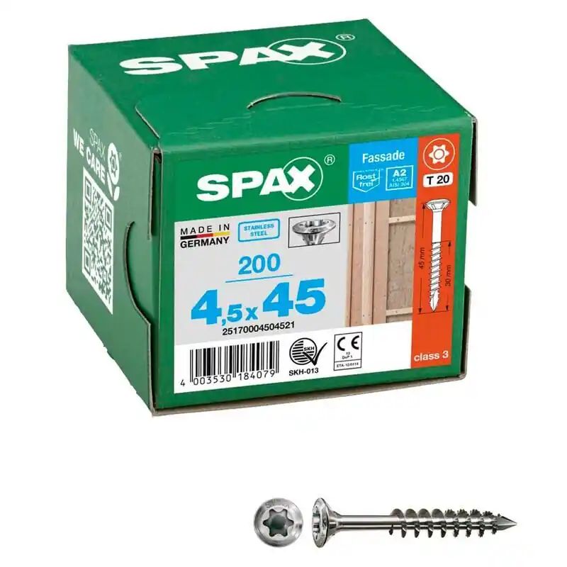 Beliebt SPAX® Fassadenschrauben A2 T20 4,5×45 200 St.