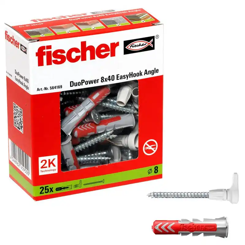 Ab Werk fischer EasyHook Angle – DuoPower 8×40 Dübel mit Schrauben 25 Stück
